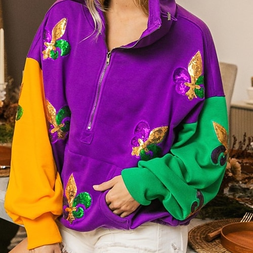 Mardi Gras 2026 Karneval Kapuzensweatshirt Cosplay Pailletten Erwachsene Damen Karneval Fetter Dienstag Karnevalsparade Party Leistung Einfaches Karnevalskostüm Verkleiden Image