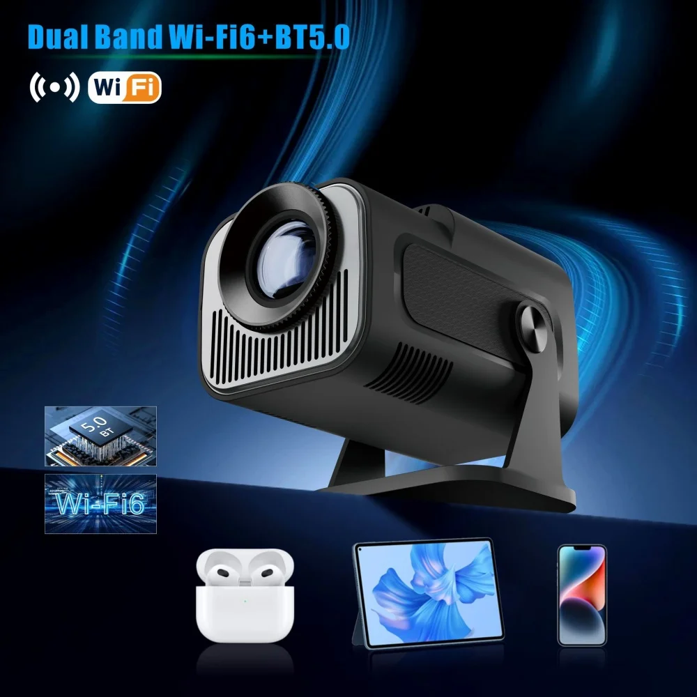 HY320 Mini New Native 720P Android 11.0 4K Projektor 300ANSI Wifi6 BT5.0 Cinema Outdoor Portable 180 ° Drehbarer Projektor Image