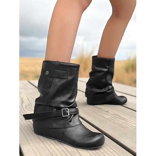 Mittelalterlich inspirierte braune Stiefeletten aus Kunstleder für Damen – Schnallendesign, bequemer Keilabsatz, trendige Freizeitschuhe für Retro-Partys, Herbst und Winter Image