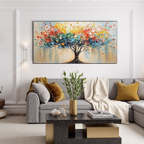 Handgefertigtes, originelles, strukturiertes, farbenfrohes Ölgemälde auf Leinwand, abstrakter Lebensbaum, Wandkunst für die Heimdekoration, ohne Innenrahmen (ohne Rahmen). Image