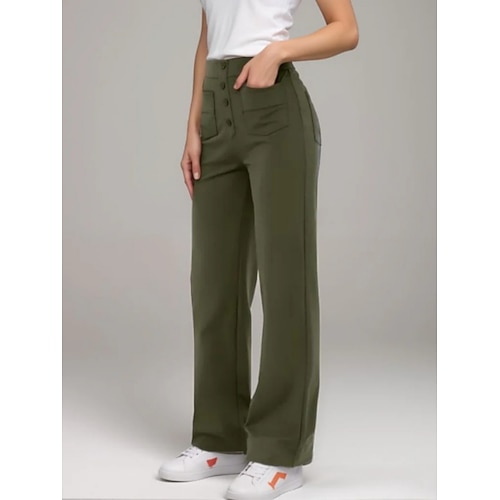 Damen Chinos Gerade Mode Streetwear Lässig Volle Länge Hohe Taille Einfach Tasche Bequem Weich Mikroelastisch Outdoor Straße Hellgrau Schwarz Weiß Dunkelmarine Frühling Herbst Normale Passform Image