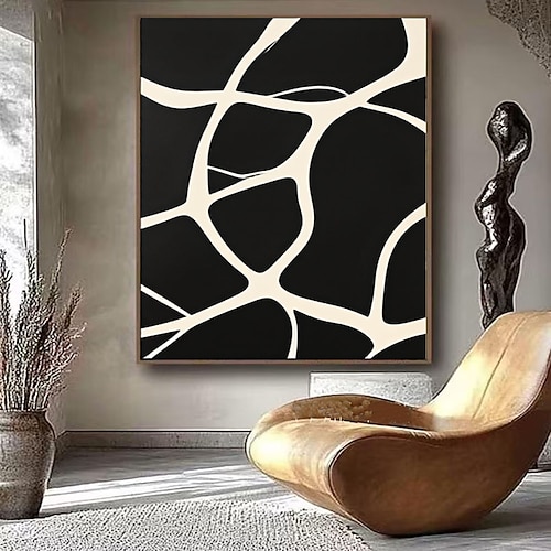 Handgemaltes abstraktes Ölgemälde, abstrakte Schwarz-Weiß-Kunst, Wandkunst, moderne zeitgenössische Wandkunst, 2er-Set Image