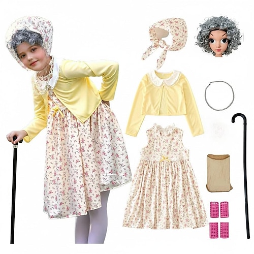 Karnevalskostüm Kostüm zum 100. Schultag 2026 Alte Frau Oma Karneval Ausgefallene Kostüme Cosplay Kinder Erwachsene Damen Mädchen Karneval 100. Schultag Leistung Pädagogisches Ankleiden Verkleidung Image