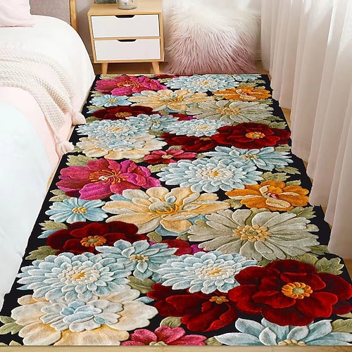 Fußmatte mit 2D-Flachdruck, rutschfest, schnelltrocknend, mit 3D-Blumenmuster, weich, strapazierfähig, pflegeleicht, ideal für Schlafzimmer und Bett. Image