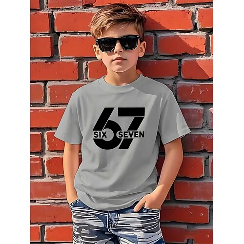 Jungen 3D Grafik Lustiger Slang 67 T-Shirt Kurzarm 3D-Druck Sommer Frühling Sport Mode Streetwear Kinder 4-12 Jahre Rundhalsausschnitt Outdoor Lässig Täglich Normale Passform Image