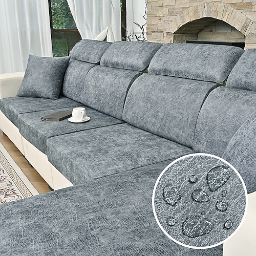 wasserdichter, matter Sofabezug aus PU-Kunstleder, dehnbar, vollständig abdeckend, strapazierfähiger elastischer Couchschutz für Wohnzimmermöbel Image