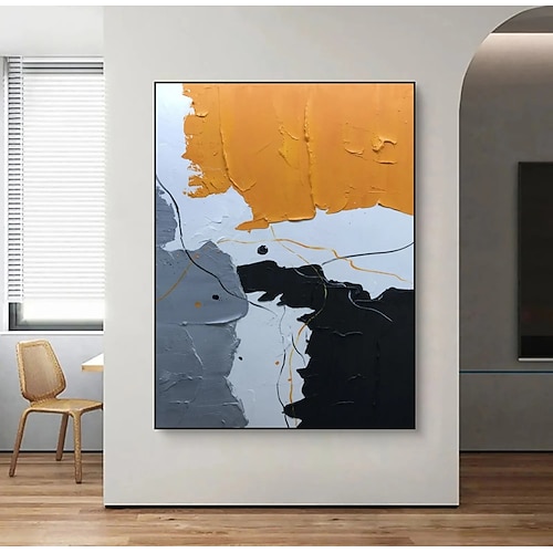 Handgemaltes Ölgemälde auf Leinwand, Wanddekoration, schlichtes abstraktes Farbblock-Design für die Heimdekoration, auf Keilrahmen gespannt / gerolltes, ungespanntes Gemälde Image