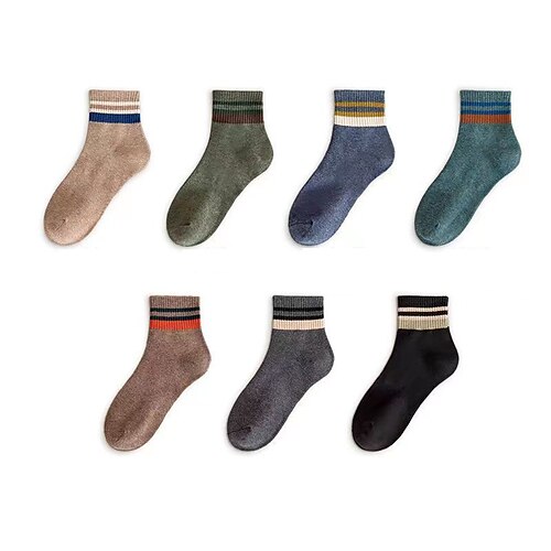 Herren 7 Paare Socken Laufsocken Freizeitsocken Blau Schwarz Farbe Gestreift Outdoor Urlaub Alltagskleidung Mittel Frühling Herbst Mode Streetwear Image