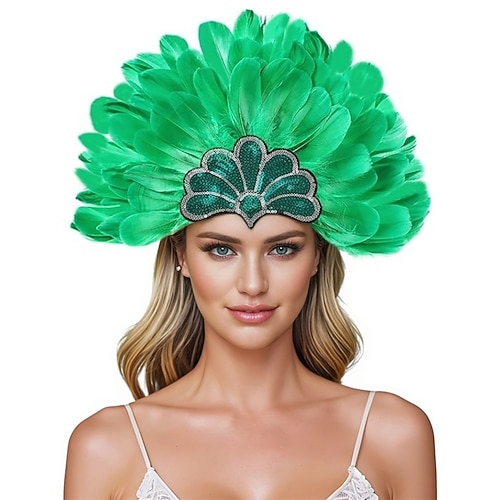 Rio Carnival Samba Accessoires Roter und schwarzer Federkopfschmuck für Frauen - Pailletten Strass Showgirl Kostüm Haarschmuck - Mardi Gras Festival Tanz Accessoire Brasilien Festival Auftritt Kostüm