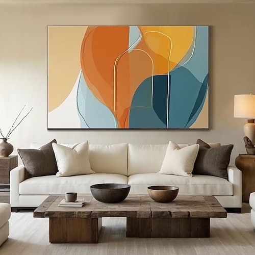 Handgemaltes abstraktes Gemälde in Gelb und Blau, abstrakte Wandkunst, minimalistische moderne Wandkunst, zeitgenössische blau-gelbe Dekoration Image