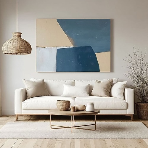 abstraktes Gemälde in Blau, beige Wandmalerei, neutrales beiges Gemälde, Wabi-Sabi-Wandkunst, beige Wandkunst, blaues Gemälde, abstrakte Kunst in Blau Image