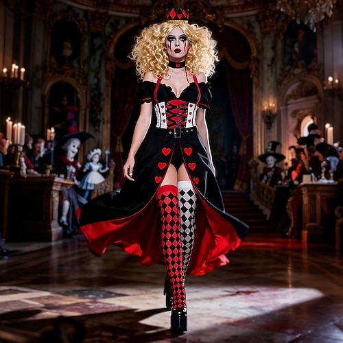 Alice im Wunderland Märchen Herzkönigin Die rote Königin Gift Kleid Kostüm Märchenfiguren Gotisch for Damen Erwachsene Halloween Leistung Pädagogisches Ankleiden Verkleidung für Schulveranstaltungen Image