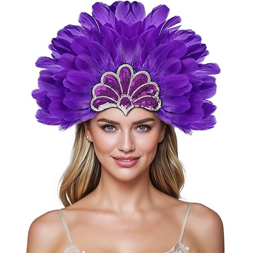 Rio Carnival Samba Accessoires Roter und schwarzer Federkopfschmuck für Frauen - Pailletten Strass Showgirl Kostüm Haarschmuck - Mardi Gras Festival Tanz Accessoire Brasilien Festival Auftritt Kostüm