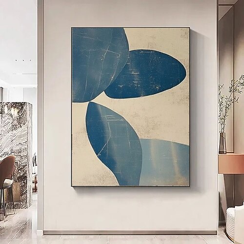 blau-beige Ölgemälde, handgemaltes Wandbild, blaue Texturmalerei, handgemalte Wabi-Sabi-Wandkunst, neutrales blaues Gemälde, beige Wandkunst, blaues Gemälde, abstrakte Wandkunst, Gemälde Image