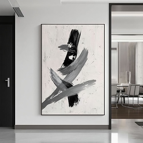 Schwarz-weiße Strukturmalerei, minimalistische Wandkunst, strukturierte Leinwandkunst, weiße Strukturwandkunst, minimalistische Wanddekoration Image