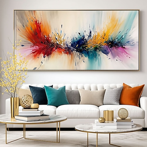 Originales, farbenfrohes Ölgemälde mit Federn auf Leinwand, moderne, strukturierte Wandkunst, abstrakte Blätterkunst, individuelles Gemälde, Wohnzimmerdekoration Image