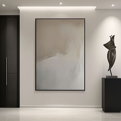 Set aus 2 Wabi-Sabi-Wandbildern: abstrakte Wandbilder in Grau, abstrakte Malerei in Beige, minimalistische Malerei in Braun, strukturierte Kunst in Erdtönen Image