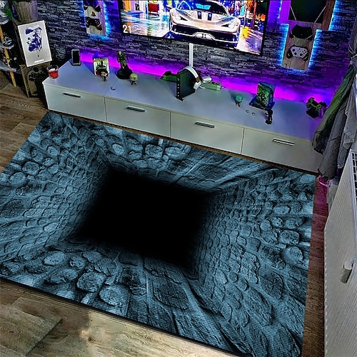 3D-Optische Illusion Teppich visuelle Falle Bodenmatte rutschfest Wirbel bodenloses Loch Design für Türbereich Eingangsbereich Badezimmer Treppen drinnen draußen Diatomit schnell trocknend Image