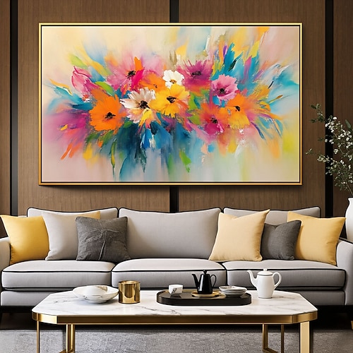 Handgemaltes, farbenfrohes Blumenbild im abstrakten Ölmalerei-Stil, Wandbild auf Leinwand, Poster, Dekoration für Zuhause, Küche, Büro, Geschenkidee