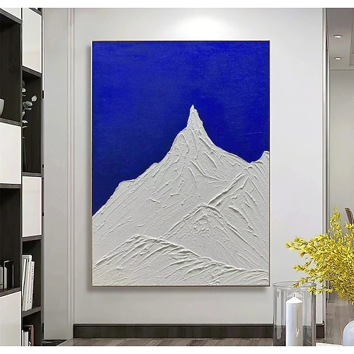Handgemaltes Ölgemälde auf Leinwand, abstrakte Texturmalerei, schneebedeckte Berglandschaft, Wohnzimmer- und Eingangsbereichdekoration, Heimdekoration, gerollt, rahmenlos, ungespannt Image