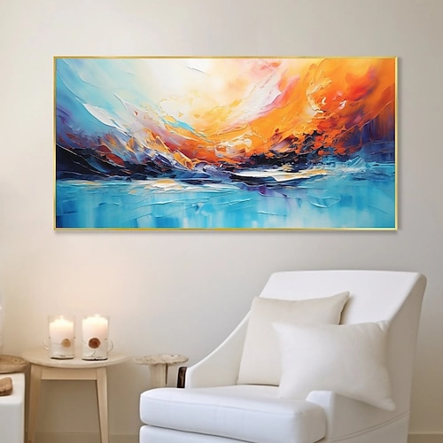 Handgemaltes Ölgemälde auf Leinwand, moderne abstrakte Landschaftsmalerei, Wanddekoration für Wohnzimmer, auf Keilrahmen gespannt / ohne Rahmen Image