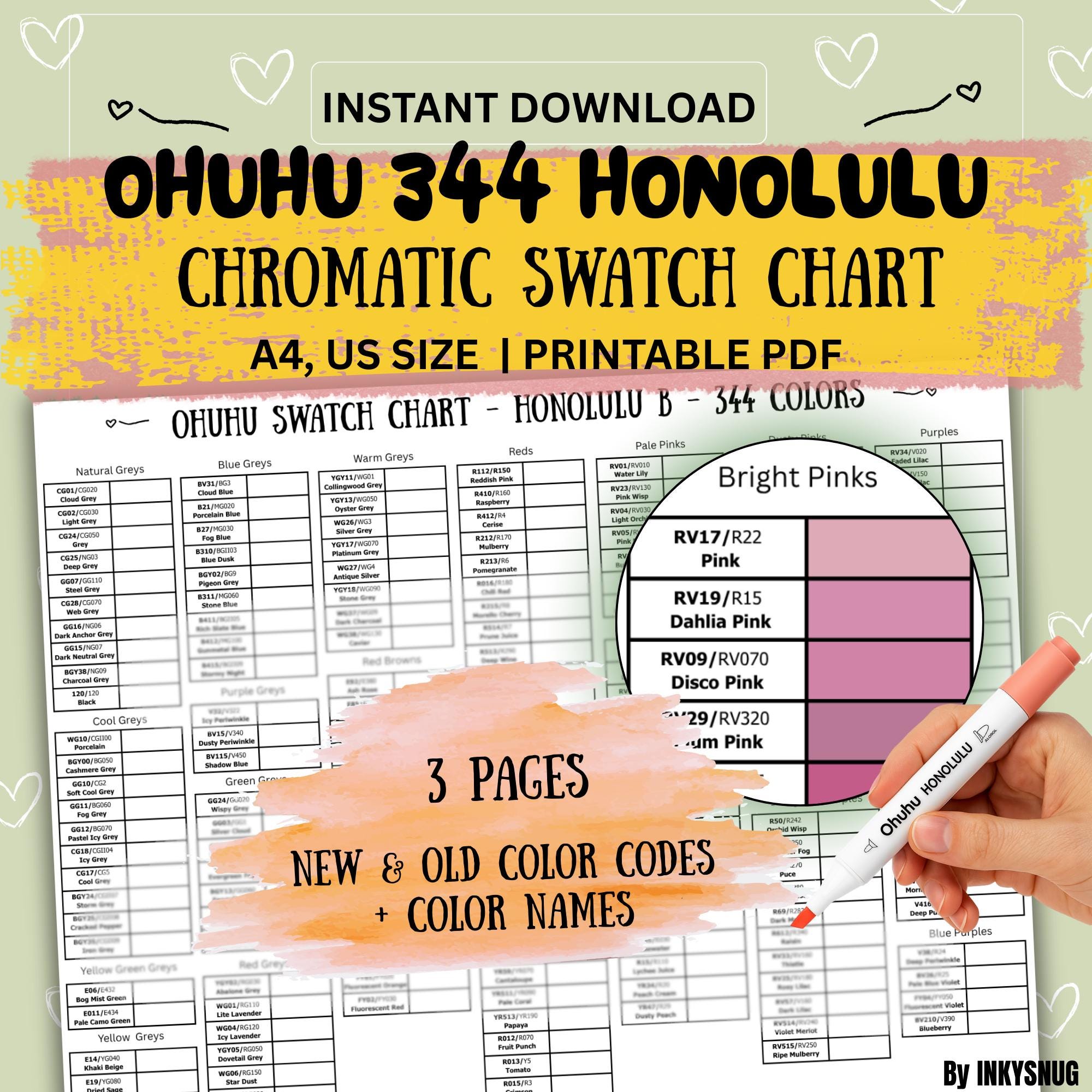 Tabella dei campioni cromatici Ohuhu Honolulu 344 / Nuovi, vecchi codici e nome del colore