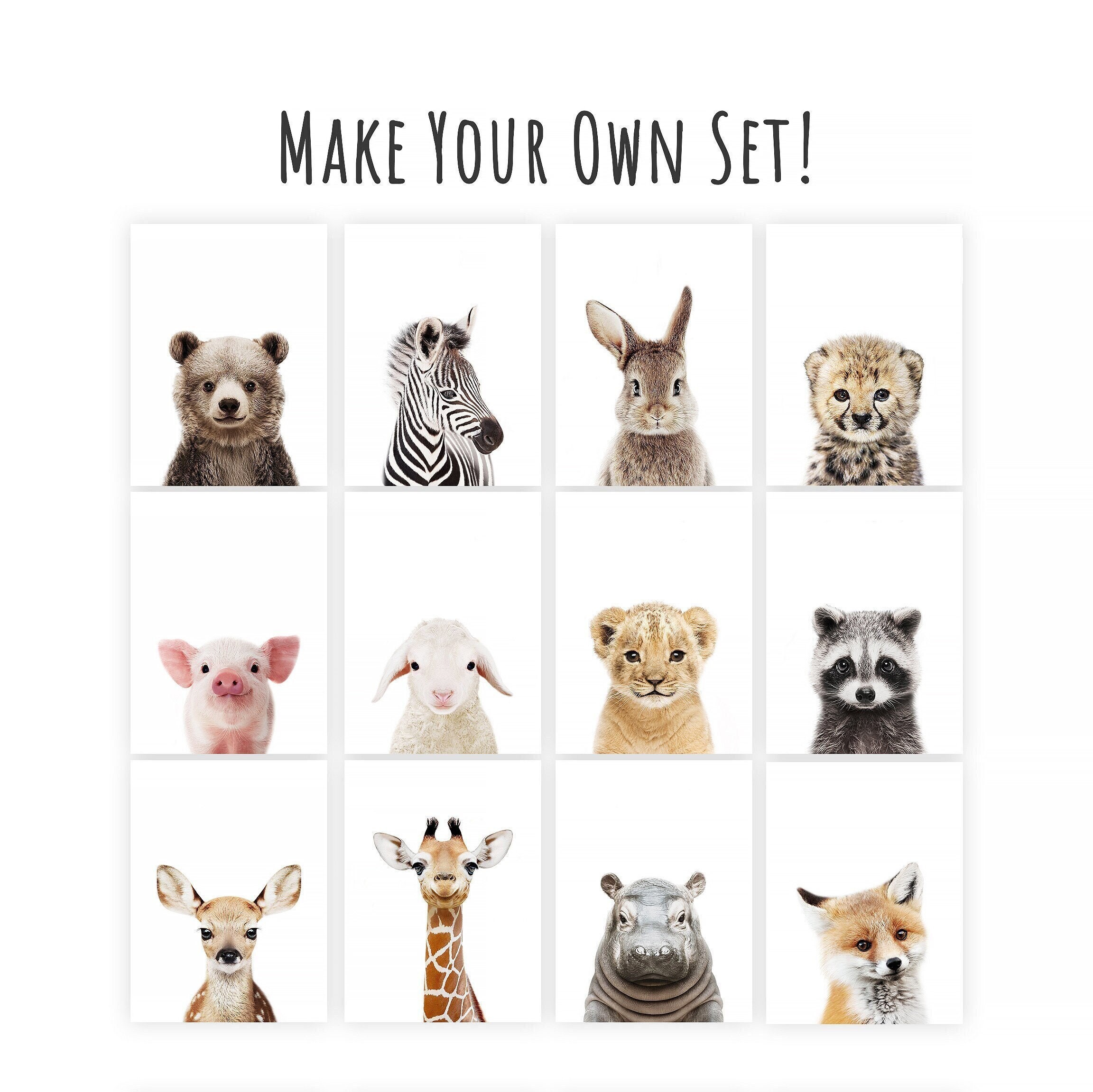 Stampe di animali per bambini STAMPABILI per decorazioni murali per la cameretta dei bambini, set di stampe di animali per la cameretta dei bambini in