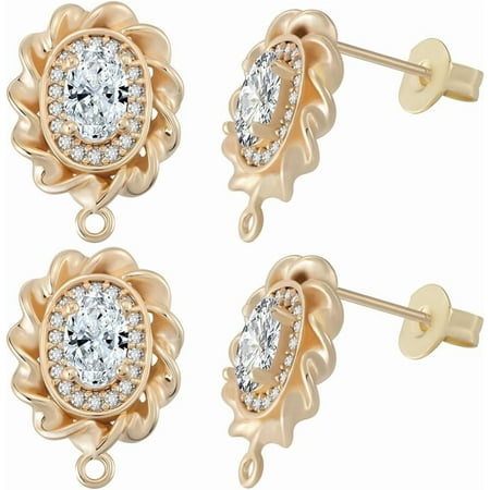 1 Box 5 Pairs Rhinestone Earrings Post with Loop Ear Nuts Real 18K Gold Plated Brass Oval Glass Gems Dangle Stud Earring Findings Sets for Jewelry Making Supplies DIY Crafts Women Gold DIY