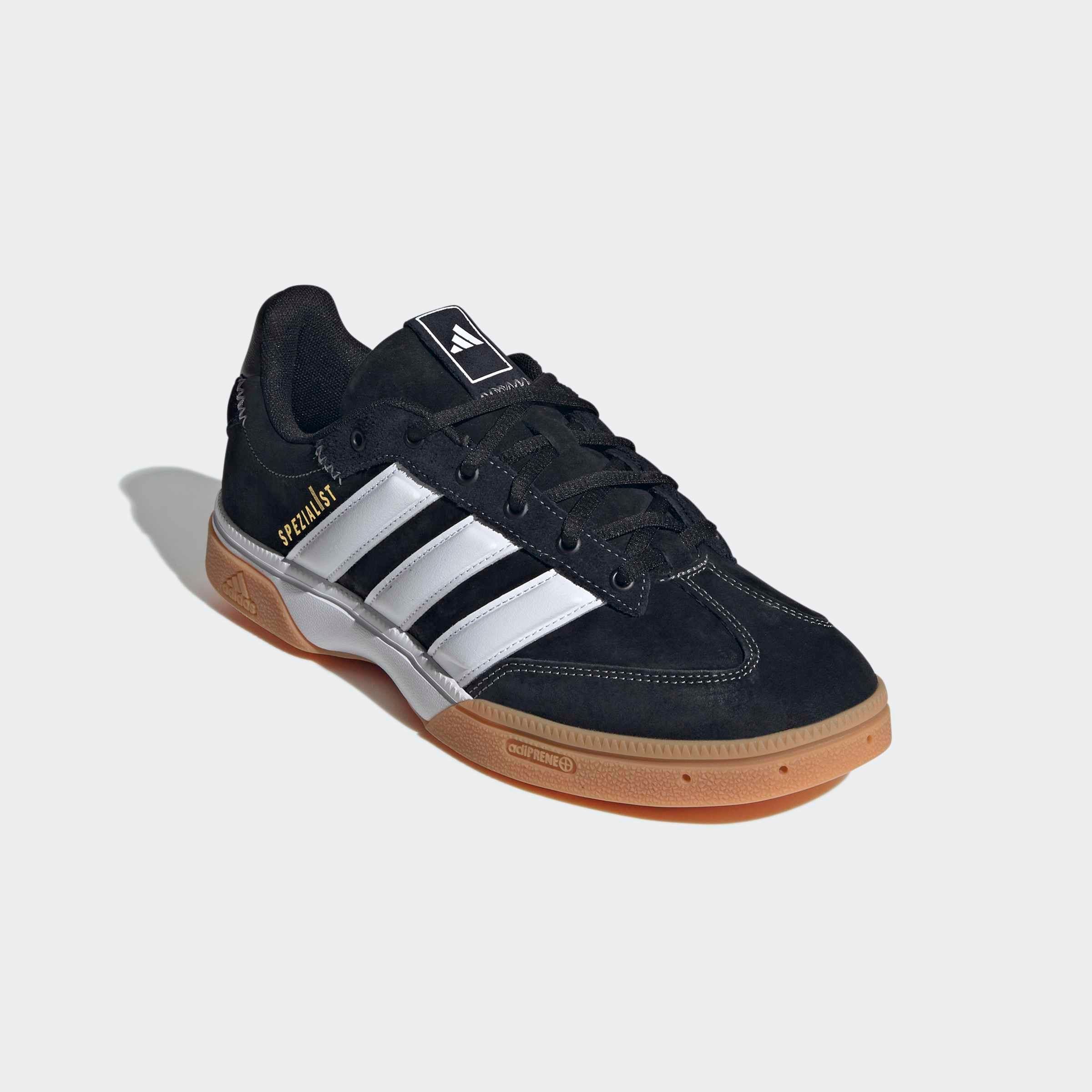 Hallenschuh ADIDAS PERFORMANCE "SPEZIALIST INDOOR", Herren, Gr. 42, core schwarz, cloud weiß, grau three, Leder, Textil, Schuhe Hallenschuh, geeignet für jeden Hallensport