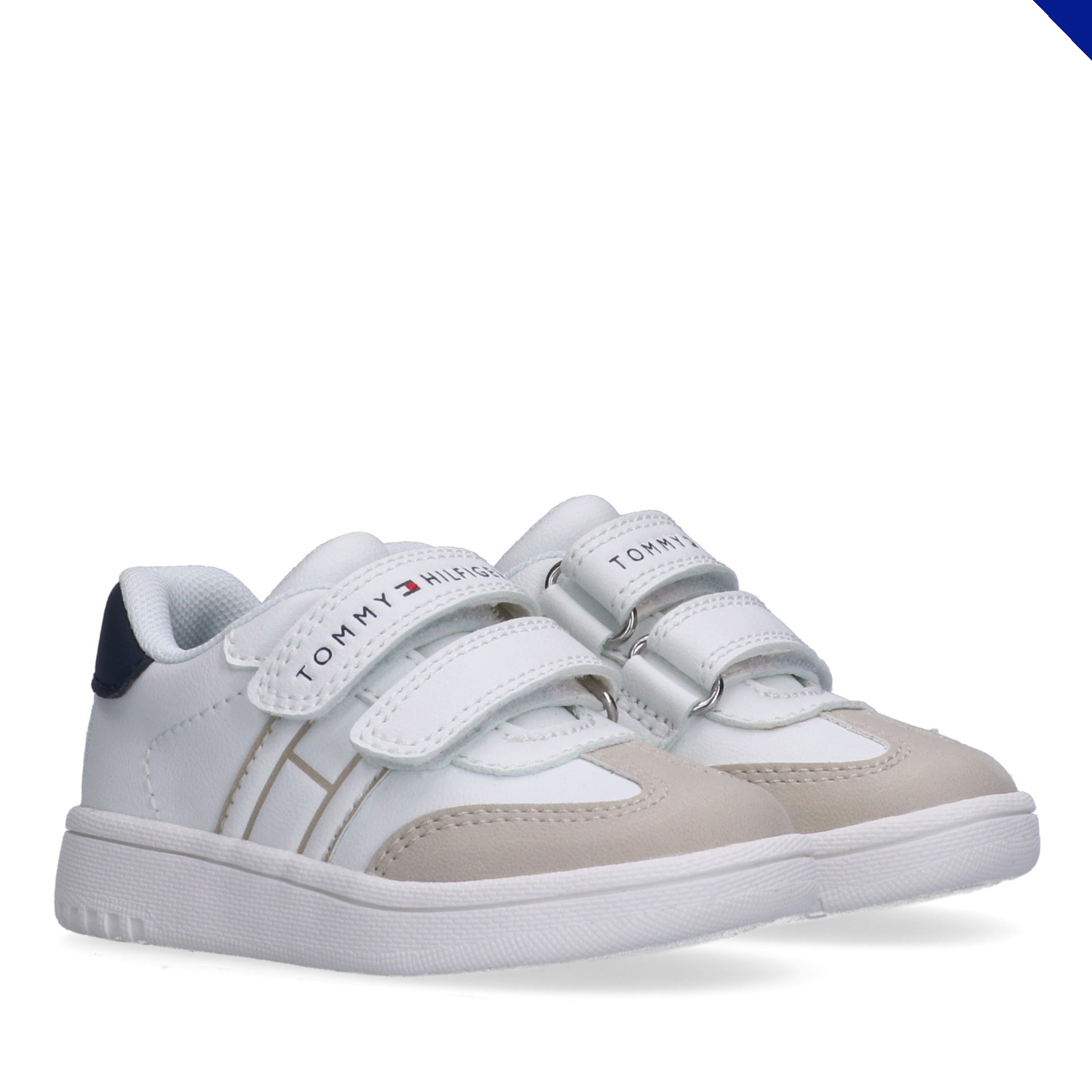 Sneaker TOMMY HILFIGER, Damen, Gr. 27, beige, weiß, blau, Lederimitat, Schuhe Sneaker