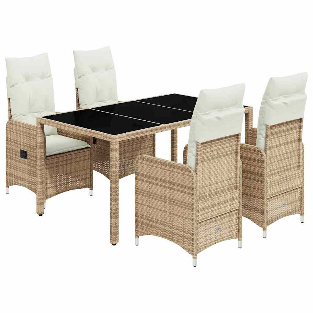 vidaXL 5-tlg. Garten-Bistro-Set mit Kissen Beige Poly Rattan Image