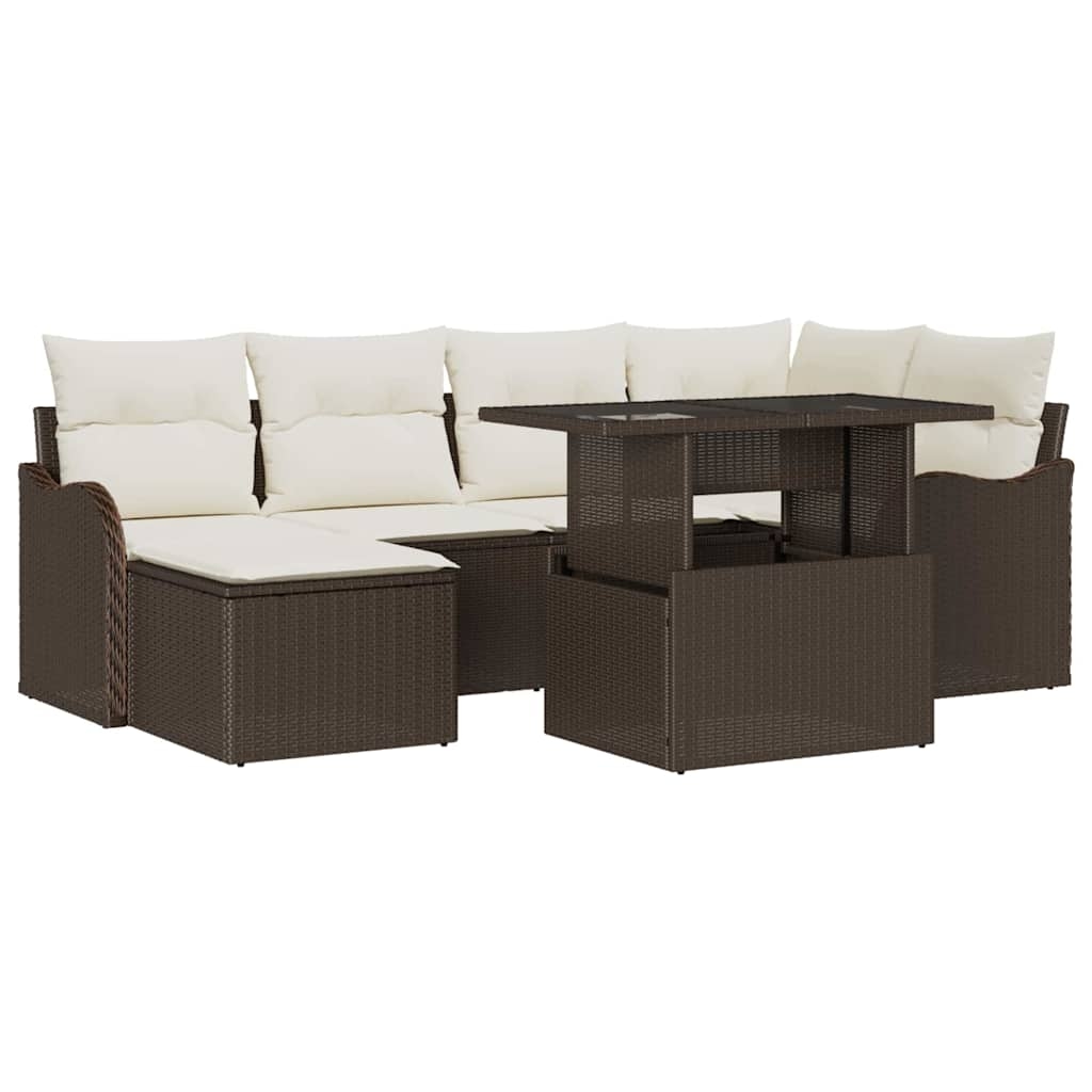 vidaXL Garten-Sofa-Set mit Kissen 7 pcs Braun Poly Rattan Image