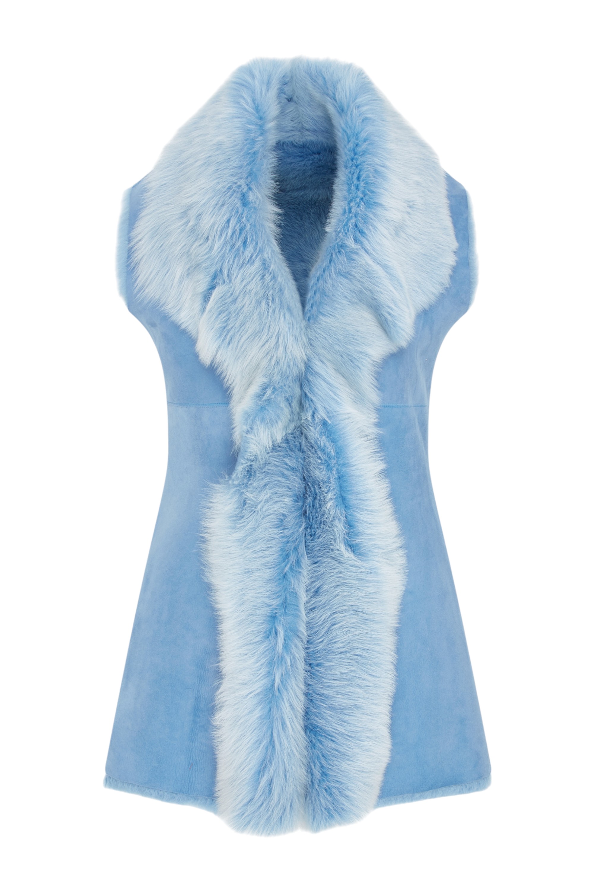 Infinity Leather Womens Female Blue Toscana Sheepskin Long Gilet-sorocaba - Size 14 UK | Infinity Leather Sale | Discount Designer Brands