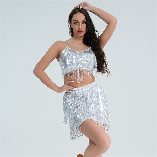 Gonne da ballo per il carnevale di Samba Dancewear gonne con frange e paillettes per donne party a tema senza maniche poliestere