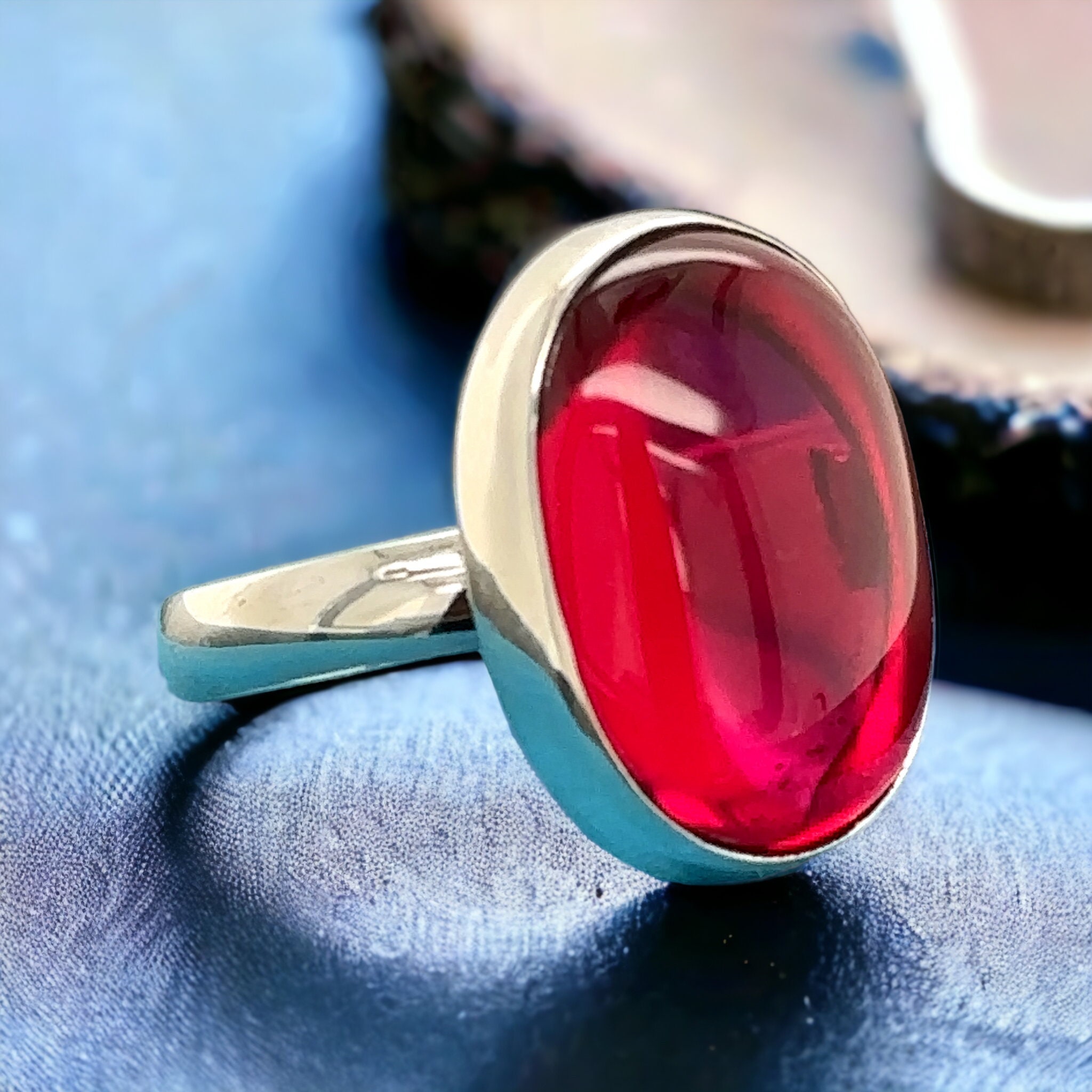 Anello rubino ovale, anello di fidanzamento rubino, anello di pietra rubino naturale, anello di pietra portafortuna di luglio, anello di pietra rubino