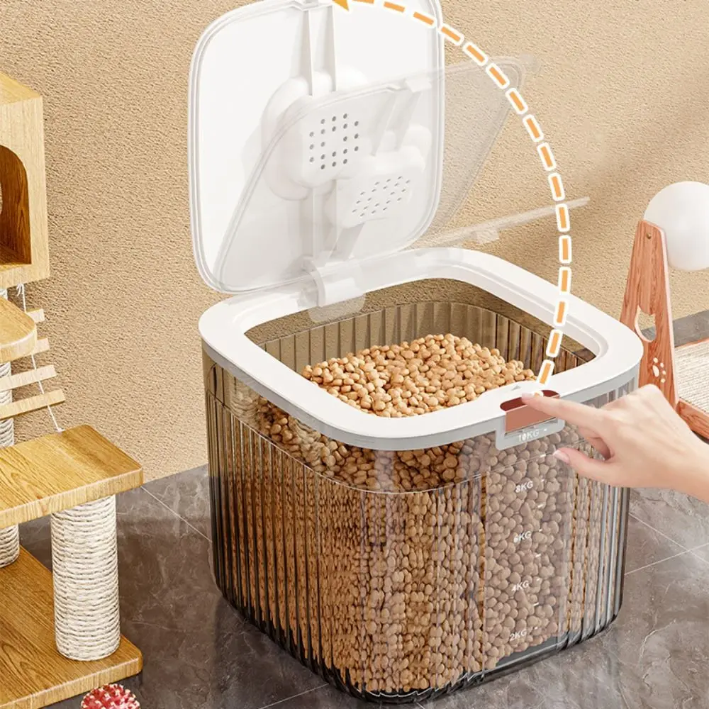 Conteneur de stockage des aliments pour chiens à couvercle rabattable, boîte transparente scellée pour aliments secs pour chats, baril de stockage des aliments pour animaux de compagnie en plastique