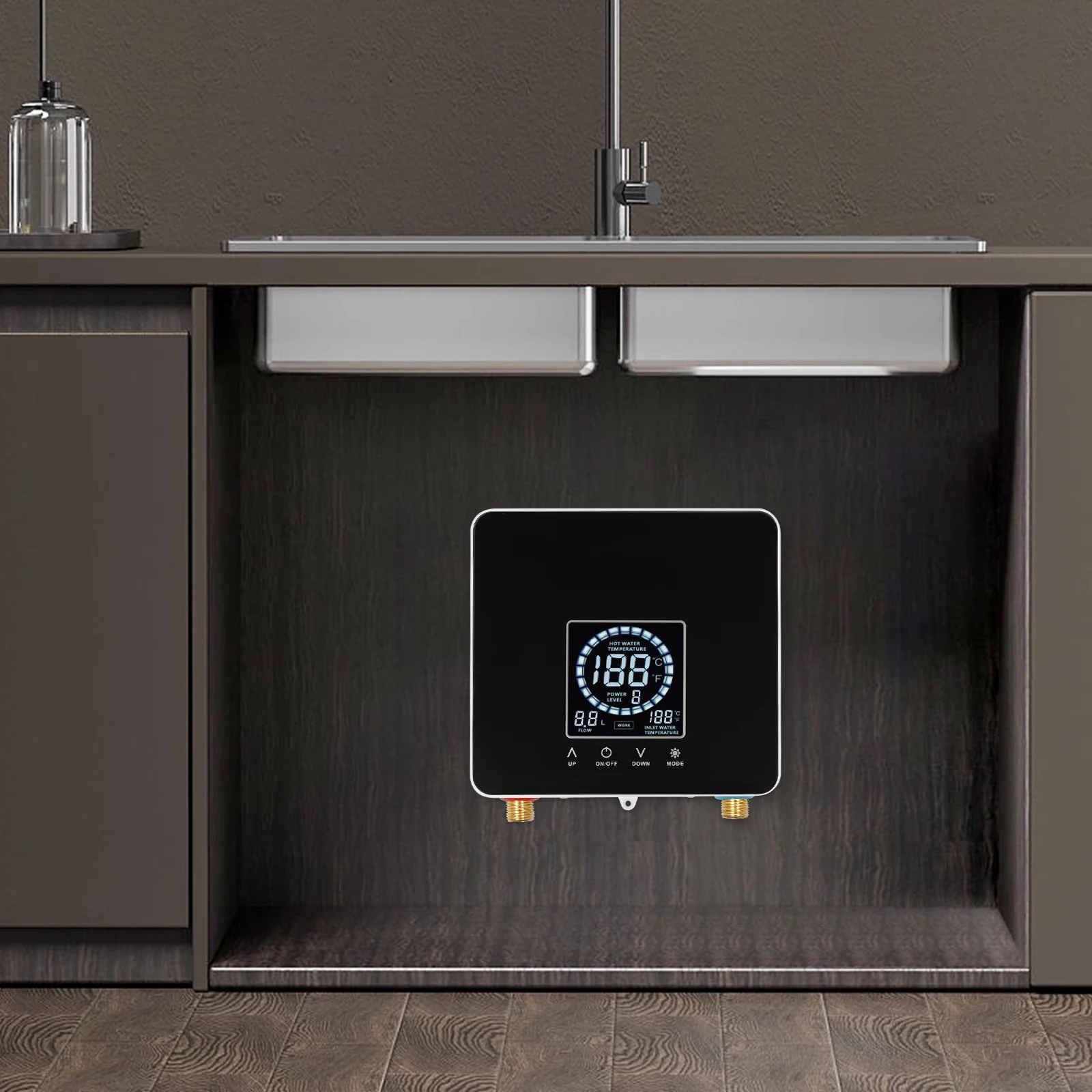 7500 W Küchenwarmwasserbereiter, wandmontierter elektrischer Durchlauferhitzer, 220 V Badezimmer-Warmwasserbereiter mit LED-Anzeige Image