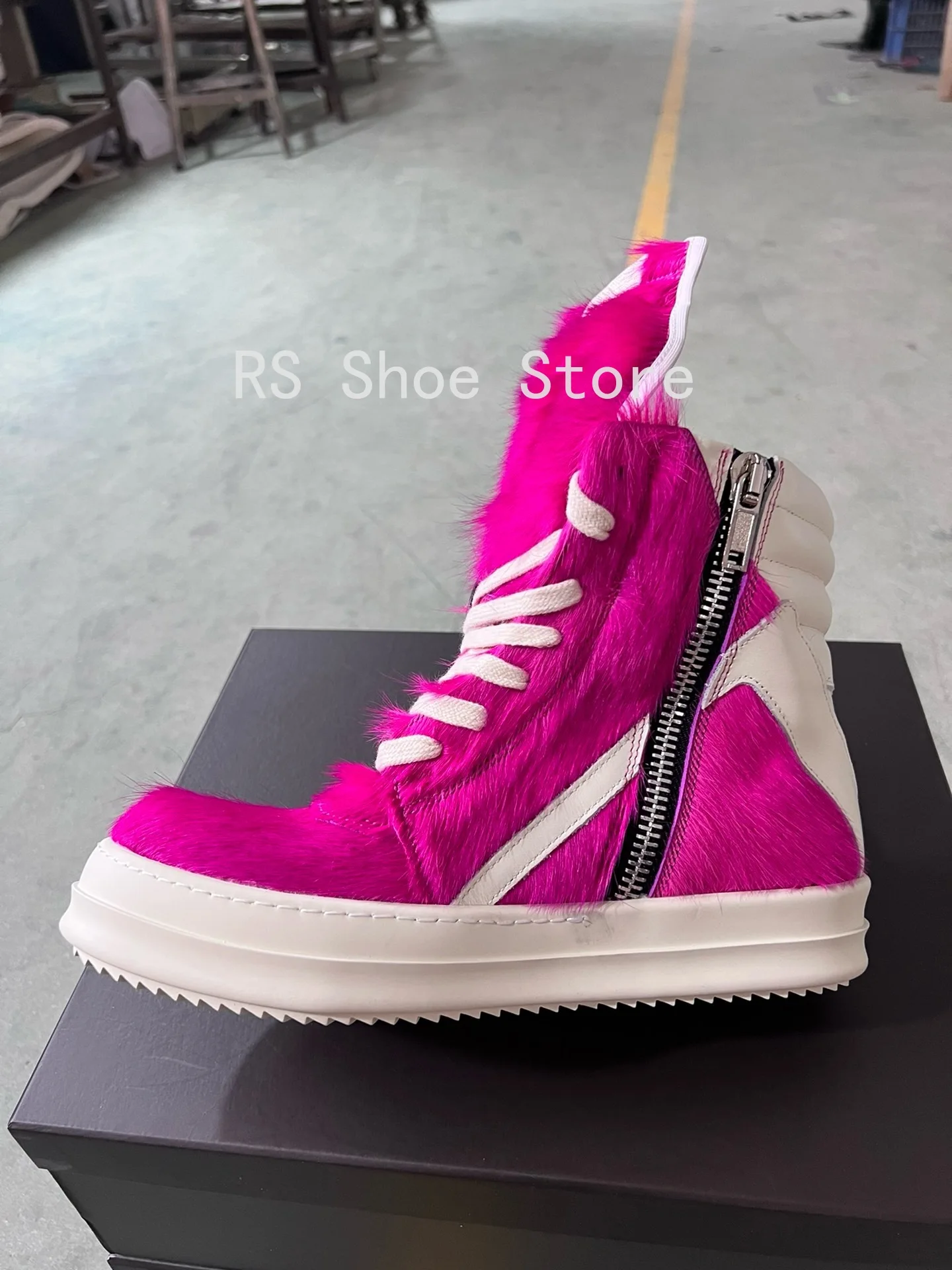 Ro Luxus Männer Ankle Boot Rose Rosa Rosshaar Stiefel Frauen Sneaker Pferd Haar High Top Schuh Casual Schuhe Zipper Sneakers