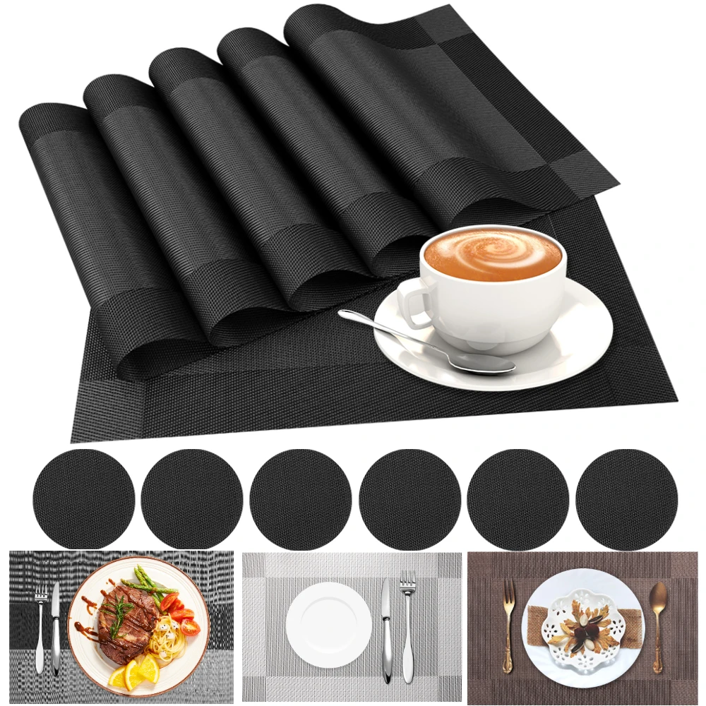 6-teiliges Tischset mit Untersetzer-Set, rutschfeste Schüsselunterlage, waschbar, PVC, hitzebeständig, Esstisch, Tischsets, moderne Heim-Party-Dekoration Image
