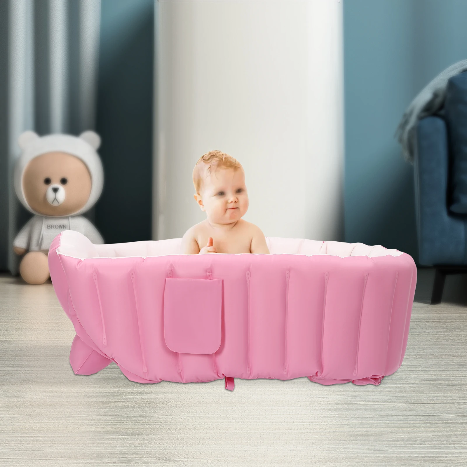 Aufblasbare Badewanne, PVC faltbare Babybadewanne aufblasbar mit Luftpumpe 26 * 23 * 7,5 cm für 0-3 Jahre Baby, Neugeborene, Kinder