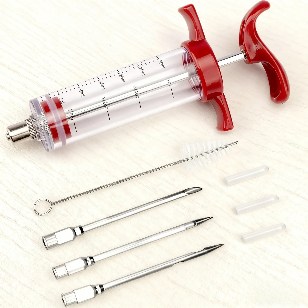 Spritzen-Set für Putenfleisch-Injektoren mit 3 Marinade-Nadeln, tragbares Grill-Marinade-Spritzen-Set für BBQ, Grill, Räucherofen, einfach zu bedienen Image