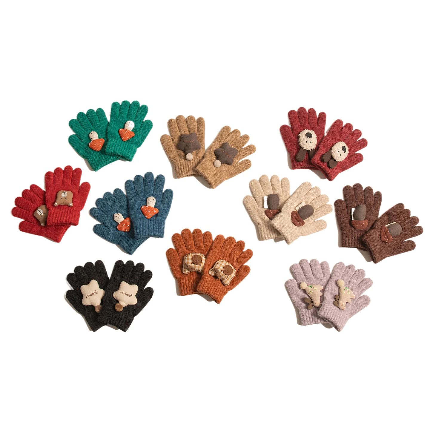 2-7 Jahre alte Cartoon-Bären-Babyhandschuhe mit Häkelnadeln, dicke Winterwärme-Strickhandschuhe, dicke Jungen-, Mädchen- und Kinderhandschuhe Image