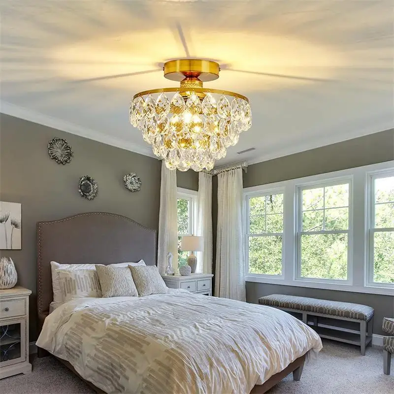 Halbunterputz-Deckenleuchte im französischen Stil, Gold/Schwarz/Silber, moderne Kristall-Deckenleuchte, Flur, Garderobe, kleiner Kronleuchter