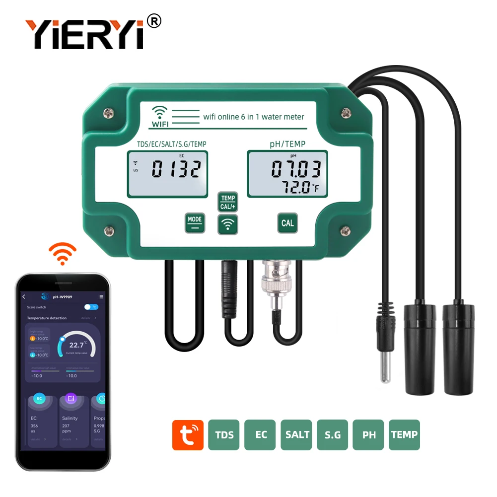 Yieryi YY-W9909 Smart Bluetooth Wasserqualitätstester PH/TDS/EC/Salzgehalt/S.G./Temp Meter WIFI APP Intelligente Steuerung Image