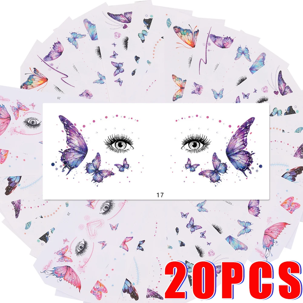 Face Butterfly Tattoo Stickers 10 Styles Colorful Butterfly Glitter Tattoo Stickers 3D Sexy Face Eyes Party Body Art Decoration