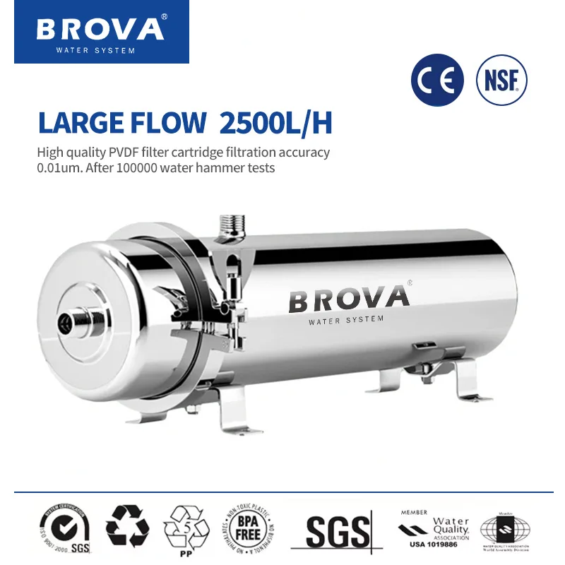 BROVA Wasserfiltersystem für das ganze Haus, hoher Durchfluss, 0,01 μm PVDF-Membran, SUS304, wiederverwendbarer UF-Reiniger, 2500 l/h, kommerziell/Zuhause Image