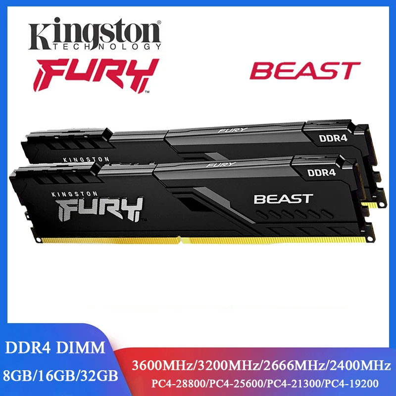 Kingston BEAST Memoria DDR4 Desktop-RAM 8 GB 16 GB 32 GB 3600 3200 2666 2400 MHz Speicher 288Pin DDR4 DIMM 1,2 V PC4-21300 25600 28800 Image