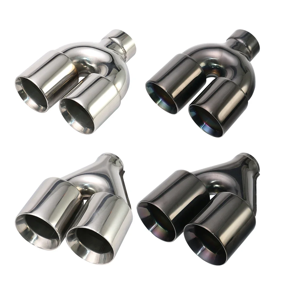 Silber Schwarz Edelstahl Auto Auspuff Spitze Schnittstelle 63mm runde Form Dual Outlet Auto Schalldämpfer Endrohr Image