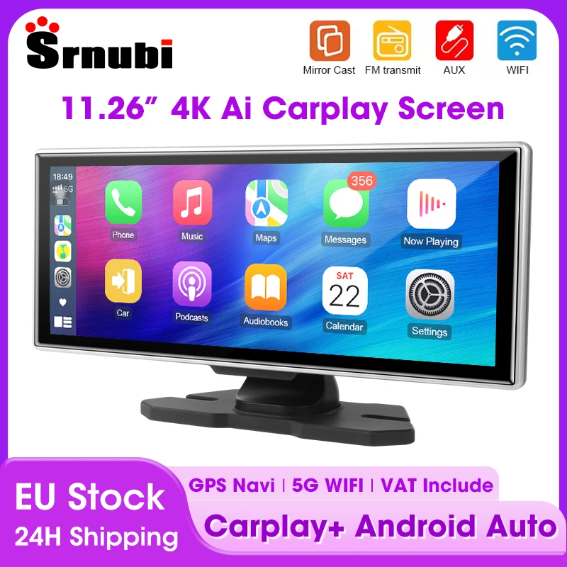 Srnubi 11,26 Zoll Dash Cam 4K Auto DVR Rückspiegel Carplay Android Auto Navigation Player Dual Objektiv Recorder Dashboard wifi FM AUX
