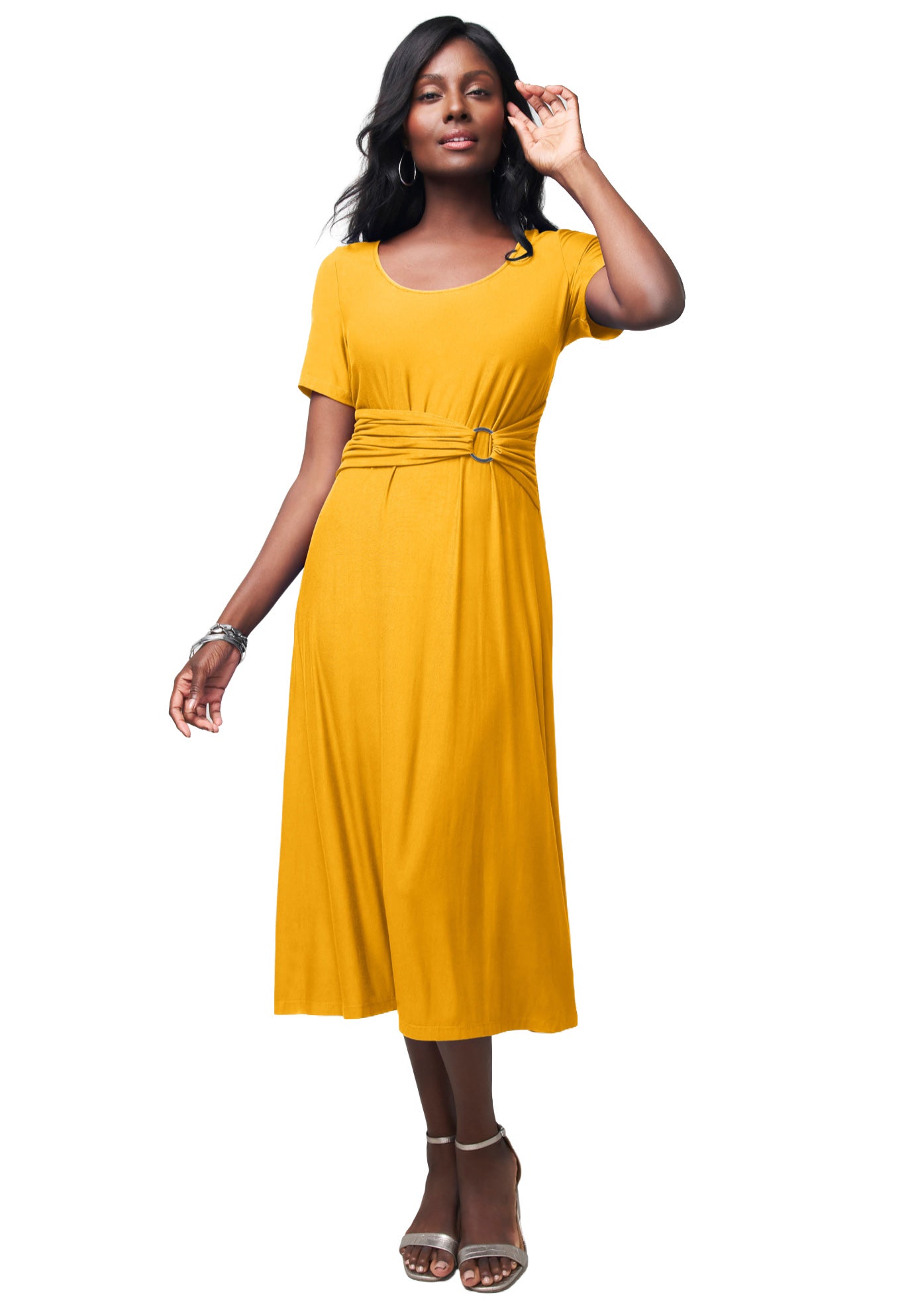 Plus Size Women's Buckle Midi Dress by Jessica London in Sunset Yellow (Size 26 W)